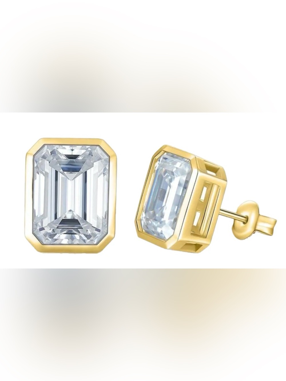 Gold-Tone Emerald-Cut Clear Crystal Stud Earrings. CZ - Women Jewelry.